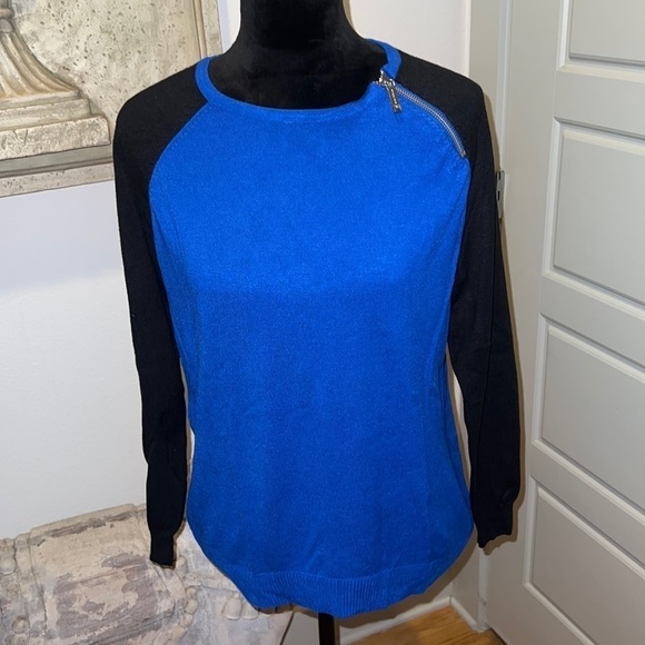 Michael Michael Kors color block long sleeve sweater blue black zipper detail M - Picture 1 of 8